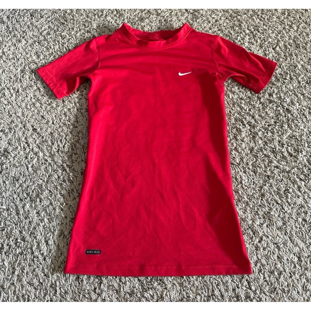 Nike Dri-Fit Red Athletic Compression Short Sleeve T-Shirt Size 14-16